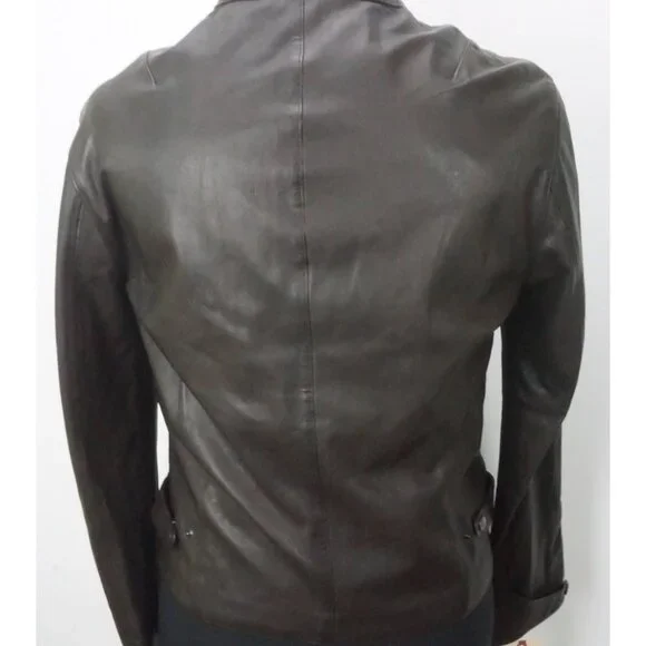 John Varvatos Lambskin Leather Brown Zip Front Jacket Sz 40 Brand Brand NEW